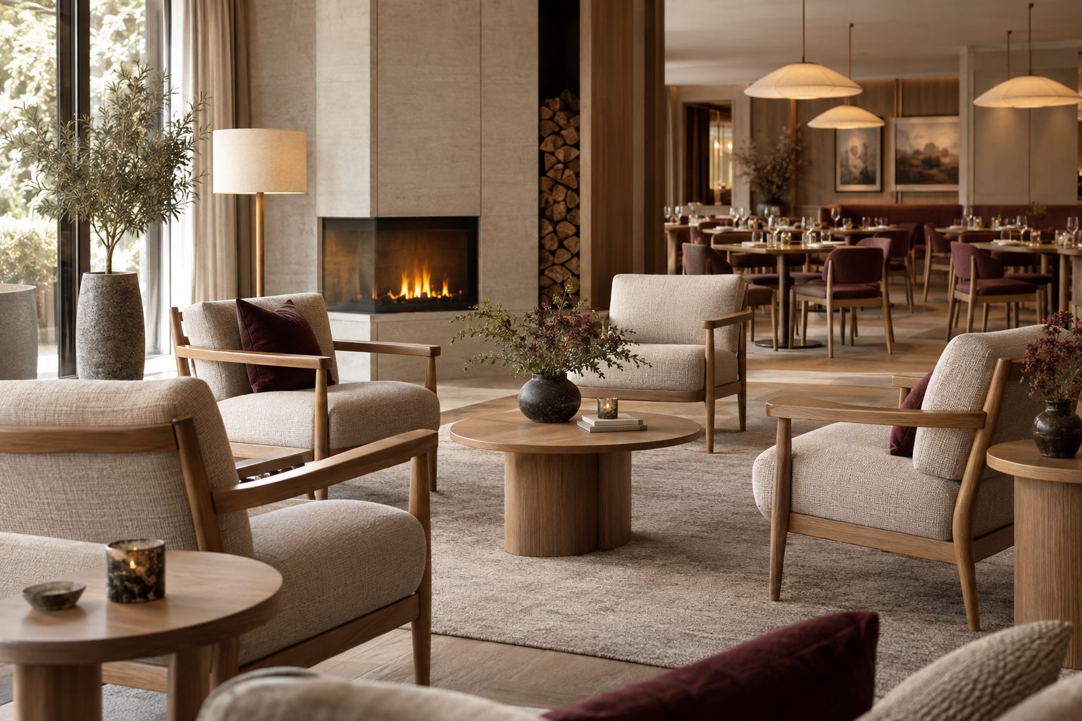 Sammanhållen möbelfamilj i hotell- och restaurangmiljö